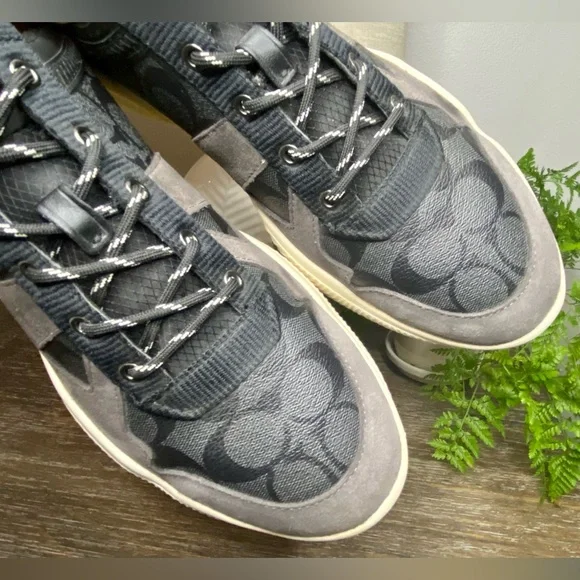 Coach Mens 12D Leather Citysole Runner Suede Designer Sneakers Shoes Black Gray - Picture 3 of 12